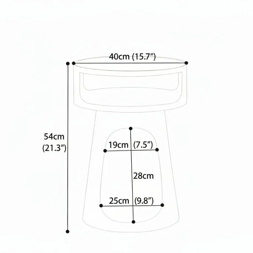 Midnight Den nightstand cat cave dimensions — sleek tapered base, modern cat furniture design diagram