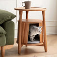 Load image into Gallery viewer, Natural Retreat Mid-Century Modern in cherry wood, three-quarter view of open cat cubby, accessible aesthetic cat furniture.
