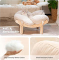Load image into Gallery viewer, Nimbus cloud cat bed on wood stand in living room — elevated plush cat bed, Japandi home decor
