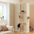 Load image into Gallery viewer, Nordic Spire floor-to-ceiling cat tree with acrylic bowl — modern no-drill tension rod cat tower
