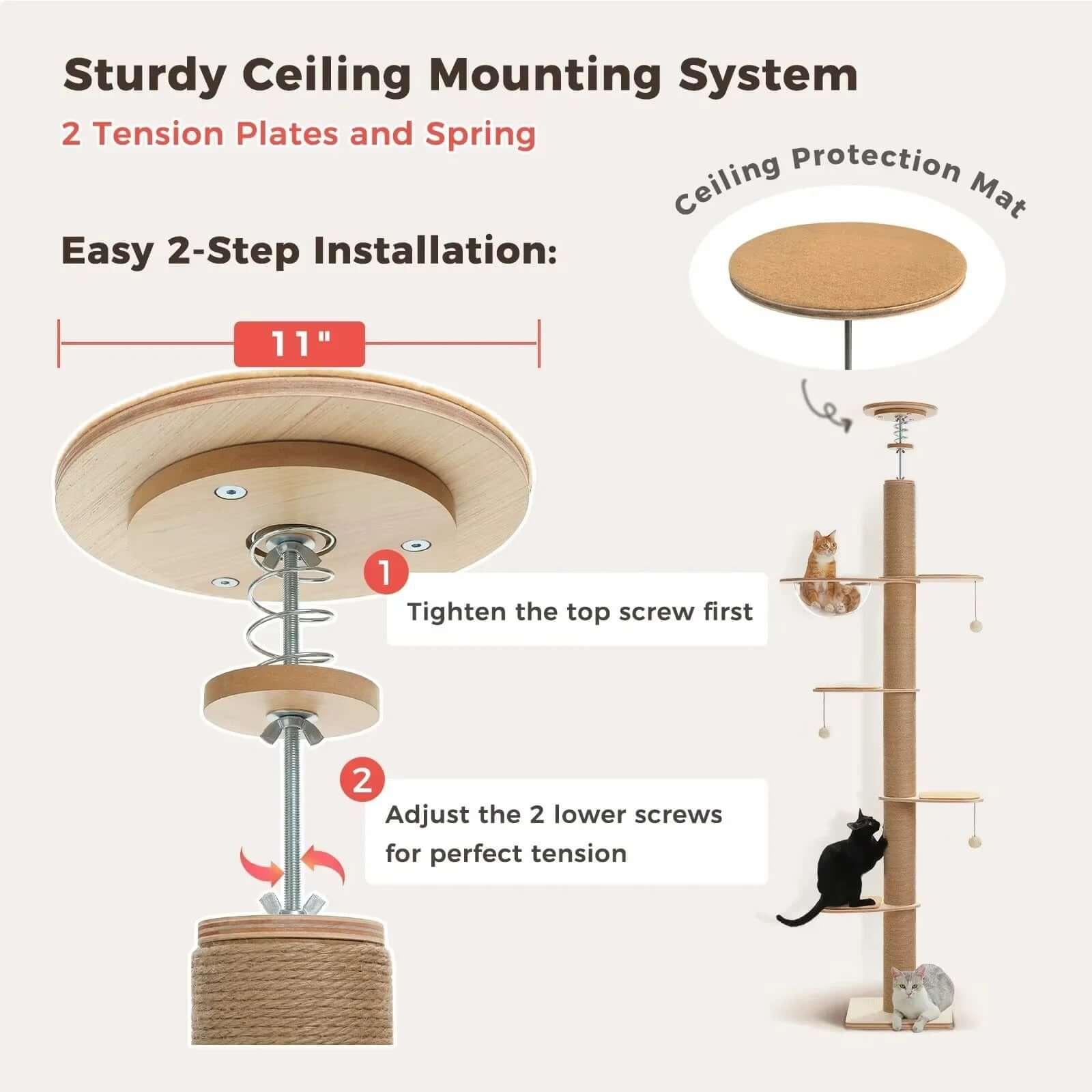 Nordic Spire no-drill floor-to-ceiling cat tree tension setup — easy-install adjustable cat tower