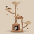 Load image into Gallery viewer, Sequoia Lodge Tree Cat Tower in natural bark-like texture, product shot back three-quarters view of cats on branches, a unique cat tree.
