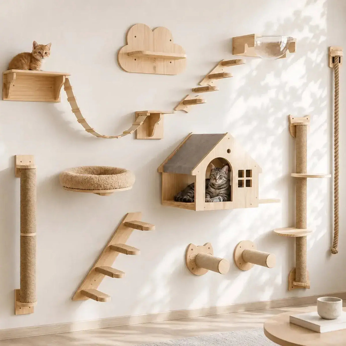 Skywalk modular cat wall shelves — Peek-a-Boo Box House component for cat wall climbing system