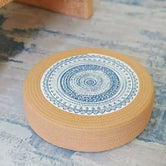 Tatami Zen Pouf woven cat cooling mat — concentric mandala, natural straw cat bed for warm months